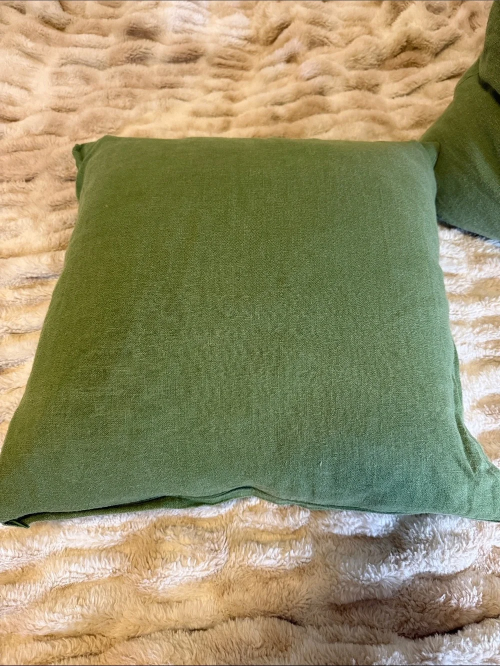 Down filled linen pair green Pillows- Soft Decorative Throw Pillow